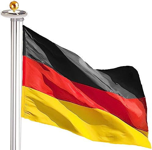 BRUBAKER Aluminium Fahnenmast 4m inkl. Deutschland Flagge, Solar Fahnenmastlicht und Kugelspitze Gold - Flaggenmast mit Bodenhülse + Deutschlandfahne + Solar-Licht mit 26 LEDs - All-in-One Set