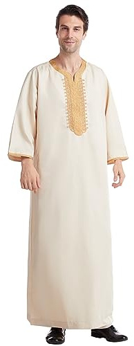 Greatfool Kaftano Uomo con Finiture di Alta qualità - Vestito Arabo Uomo in Stile Kaftan Marocchino discreto e Raffinato - S
