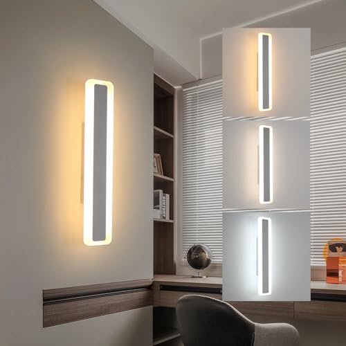 Comely Wandleuchte Innen Dimmbar LED Moderne, 16W 1800LM Wandlampe 3000K/4500K/6500K 3 Farben Dimmbar für Schlafzimmer, Wohnzimmer, Flur, Arbeitszimmer, Treppe, Weiße, 40cm