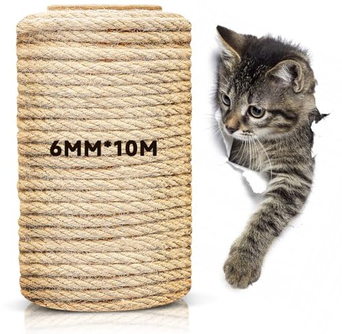 Gndigufa Corde en sisal pour Arbre à Chat, 6mm x 10M Corde en sisal Naturel, Corde pour Arbre à Chat pour réparation Remplacement Arbre à Chat, Corde en sisal Naturel Accessoires pour Chats