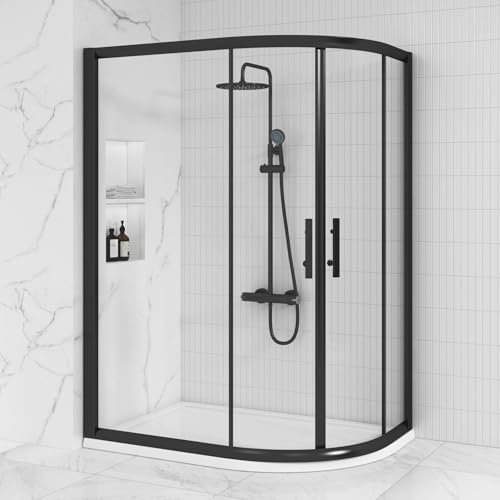 1200 x 800mm Matt Black Offset Quadrant Shower Enclosure Double Sliding Cubicle Door 6mm Safety Tempered Glass