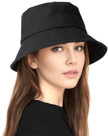 BFONS Unisex Eimer Hut für Frauen Männer Baumwolle Sommer Sonne Strand Hut, Denim verpackbar Cap für Casual, Reisen, Schwarz