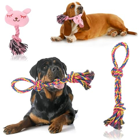 UEPOA Hundespielzeug Seil, 2 Stück Hundespielzeugseil Hundespielzeug Kuscheltier Interaktive Geflochtene Baumwolle Hund Zerrspielzeug Seil Kauspielzeug Hundeseil Knoten für Mittelgroße Hunde