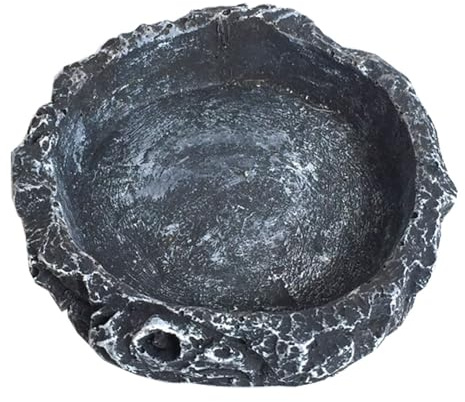 Reptile Pets Water Dish Bowl Food Bowl Rock Reptile Feeding Bowl Reptile Feeding Bowl Water Rock Dish Durable Resin Dish Lizard Feeder for Tortoise Lizard Chameleon Gecko (Grey and White, M)