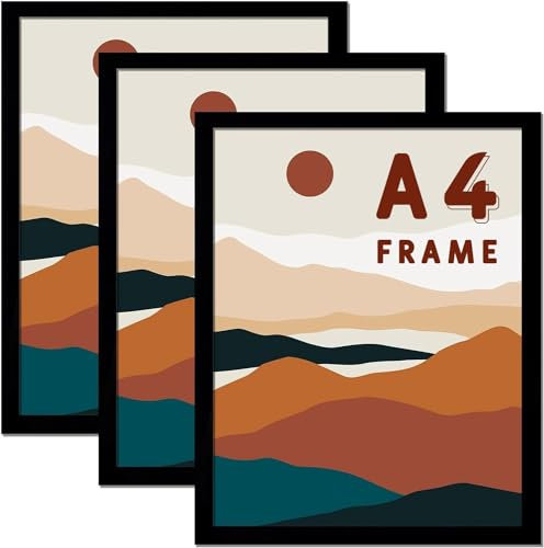 A4 Photo Frames - 3 Pack Black Poster Frame 20x28.5cm Black Picture Frames for Tabletop Freestanding & Wall Mounting