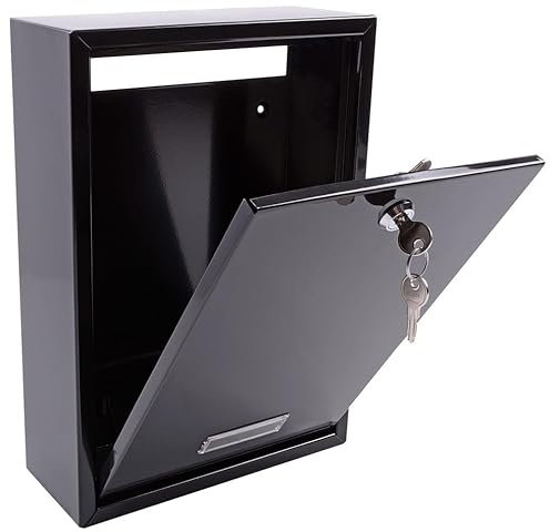 Unibos |Black Mail Box | 320 X 215 X 85MM Post Box Wall Mounted | Black Letter Box | Postbox Waterproof | Black Mail Box with 2 Keys | Easy To Install | Nameplate | Weatherproof Post Box