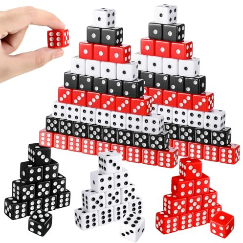 Poen 150 Pcs Dice Set 16mm Standard Game Dice Bulk Black White Red Acrylic Casino 6 Sided for Casino Night Party Decor, Craps, Board and Tabletop Games