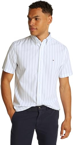 Tommy Hilfiger Men’s Short Sleeve Flex Poplin Shirt, Multicolor (Sweet Blue/Optic White), M