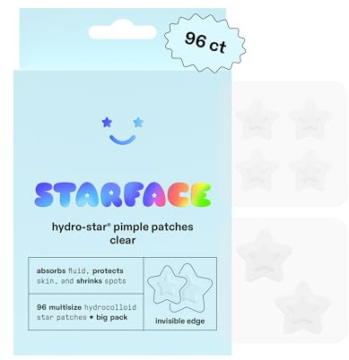Starface Hydro-Star Clear Big Pack, Invisible Hydrocolloid Pimple Patches, Two Sizes and Star Shape, Absorb Fluid and Reduce Redness (96 Count)