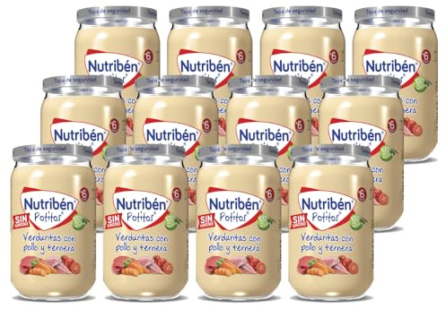 Nutribén Potitos | Tarrito de Verduras con Pollo y Ternera | Para Bebés a partir de 6 Meses | Sin Almidones | Sin Azúcares Añadidos | Sin Gluten, Huevo, Leche | Pack de 12 Unidades | 2820 g
