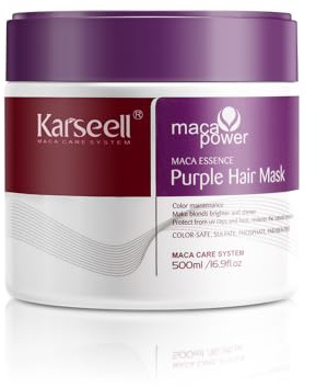 Karseell Purple Haarmaske 500ml, Purple Hair Mask Neutralisiert Gelbstich, Repariert Haarschäden, Violett Haarmaske für Blondes, Blondiertes, Graues Haar