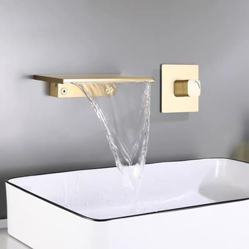 Bathroom Basin Mixer Tap Wall Mounted Bathroom Mixer Tap Wide Mouth Single Handle Waterfall Basin Taps Brass Split Type Tap,Brushed Gold