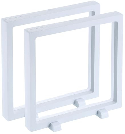 Kvartsman 2 stycken 3D flytande displayfodral, 7,1 x 7,1 x 0,8 tum flytande ram display hållare stativ, transparent PE smycke förvaringslåda, vit