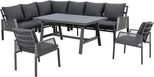 Primaster Gartenmöbel Set Girona Lounge Sitzgruppe für 8 Personen Alu anthrazit Outdoor Gartenlounge Tisch Kissen Modern Terrasse
