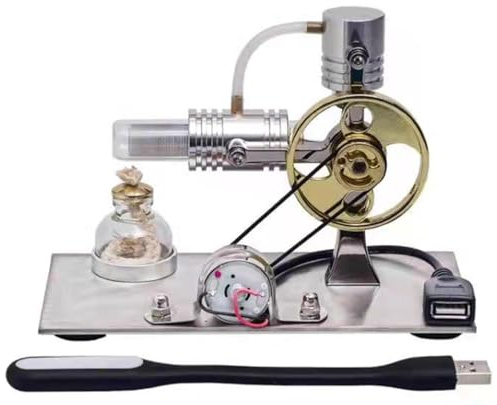 Hot Air Stirling Engine Motor Model,Stirling Engine Kit, Single-Cylinder Metal Stirling Engine External Combustion Engine Motor,DIY Hot Air Engine Gift of Air for Adults Desktop (Silver)