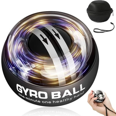 BeSokar Gyroball, Handgelenktrainer-Ball, 5-stufiger Widerstands-/Lichtsteuerung, Gyroskopischer Unterarm-Trainer, zur Stärkung von Armen, Fingern, Handgelenk (Metallgehäuse)
