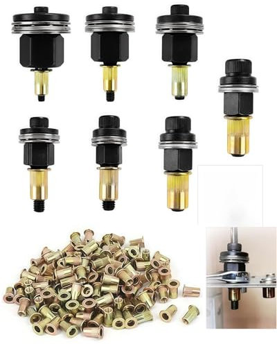 217 Piezas Remaches Roscados Remachadora Manual de Cabezales Kit, Contiene 210 Tuercas, M3, M4, M5, M6, M8, M10, M12, Remachadora de Tuercas Accessori, Juego de Cabezales para Remachar a Mano