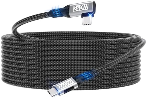 5 m USB-C till USB-C-kabel, [240 W, 48 V/5 A] 90 graders nylonflätad PD3.1 snabbladdningskabel för 16/15/Pro Max, Galaxy S24/S23, MacBook Pro/Air, iPad Pro/Air/Mini/Switch