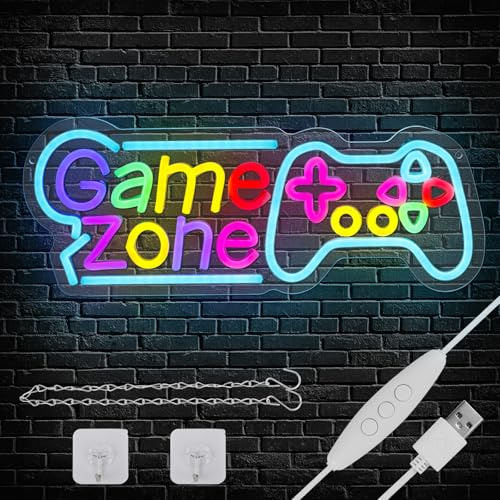 GAME ZONE Neon Sign Game LED Neon Light Sign USB Power LED Sign | Game Wall Light Gaming Room Decor Gamer Gifts for Boys, B