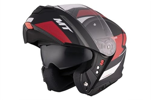 Casco Modular MT Genesis SV Cave A5 Negro Rojo | Casco Modular para Hombre | Transpirable y Lavable | Homologado ECE 22.06 & Dot | Talla XS