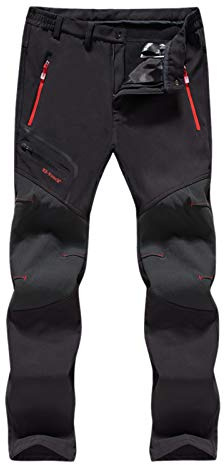 Pantaloni da sci da uomo in softshell, impermeabili, imbottiti, foderati in pile, con tasche con cerniera, per escursionismo, snowboard e sport invernali all'aperto, Nero , XL