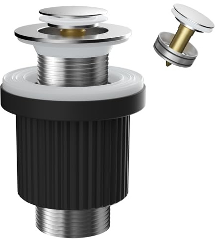 Hibbent Universal avloppsarmatur, popup-ventil för tvättställ och tvättställ med och utan bräddavlopp, G1 1/4 tums anslutning, avloppsventil avloppssats med installationsinstruktioner