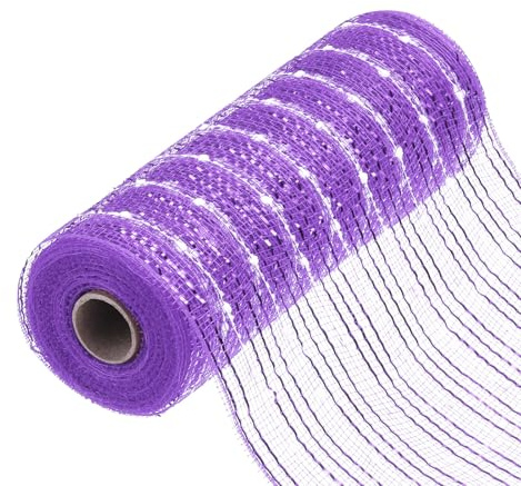 QUARKZMAN Malla De Arpillera Poly Brillante De 10 Para Coronas Cinta De Malla Decorativa De 10 Yardas Para Lazos De Flores De Otoño Pascua Navidad Color Lila Claro Y Blanco