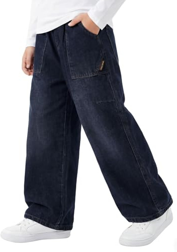 Keyck Jean Baggy Garçon Enfants Pantalon en Denim Streetwear Pant 7-15 Ans | avec Taille Élastique, Multiples Poches, Loose Fit, Décontracté Large Long Jeans, Confortable Casual Mode Pantalon de Jogging