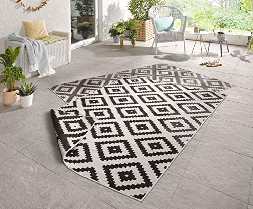 NORTHRUGS In- und Outdoor Teppich Malta 200x290cm - Wendeteppich Wetterfest Modernes Geometrisches Muster für Balkon Terrasse Garten Wintergarten Küche Wohnzimmerteppich Wasserfest in Schwarz Creme