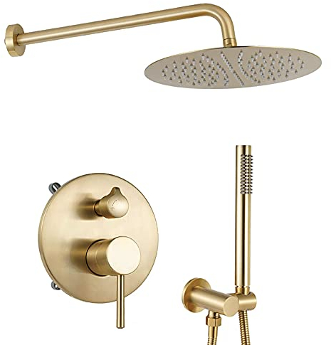 Ensemble de douche encastrable doré brossé, 10 Kit de Douche à Encastrer avec Douchette à Mains, Systèmes de douche, Mitigeur de Douche Salle de Bain