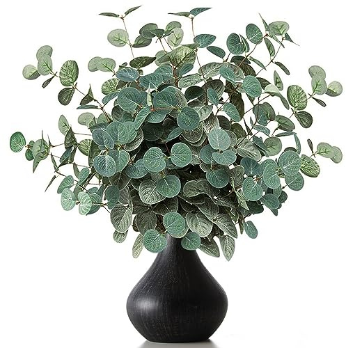 TOPHOUSE 6pcs Artificial Eucalyptus Leaves Stems Bulk 24.8” Silver Dollar Eucalyptus Artificial Greenery Silk Eucalyptus Plant for Home Wedding Farmhouse Decoration