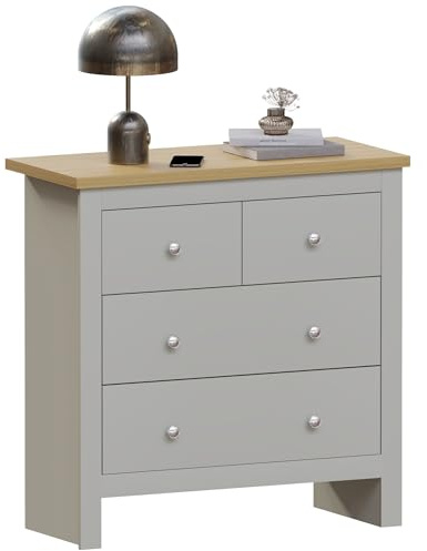Vida Designs Arlington 2+2 Chest of Drawers Cabinet Storage Modern Bedroom Furniture (Grey)