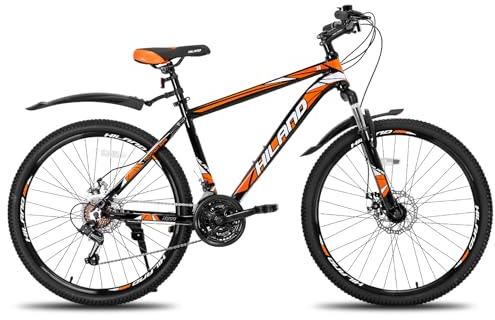 Hiland 26 Zoll Mountainbike 21-Gang MTB Aluminiumrahmen Scheibenbremse Speichenräder Jugendliche Fahrrad Herr Damen Schwarz&orange