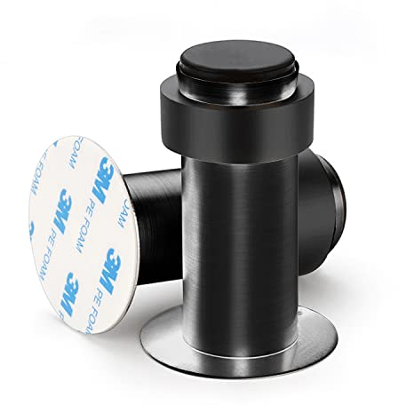 CKLHCFF Tope de puerta de acero inoxidable, para pared con goma, tope para puerta sin necesidad de taladrar, para proteger paredes y muebles, color negro (8 cm)