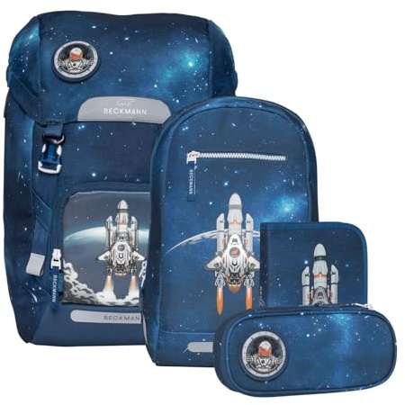 Beckmann, Schulrucksack-Set Classic Maxi Space Mission, 6-teilig, Grundschule, ergonomisch, inkl. Regenüberzug, 28L