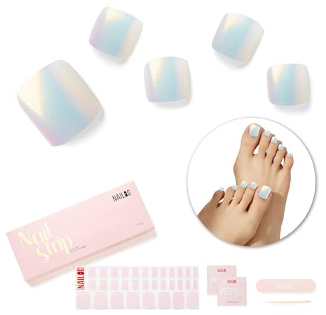 NAILOG Semi Cured Gel Nail Strips, Toe Nail Polish Strips with Glossy Gel Finishing | 32 Pieces Long Lasting Pedi Nail Wrap | Shimmery Pink, Metallic Finish | Pink Moonlight