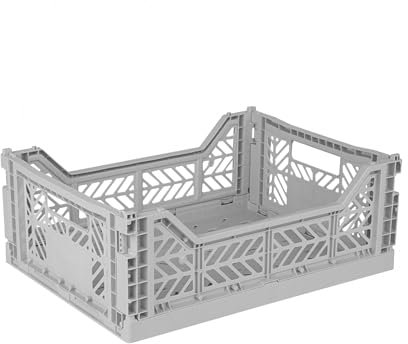 Ay-Kasa Caja plegable, estable, de plástico, apilable, gris, Midi (40 x 30 x 14 cm)