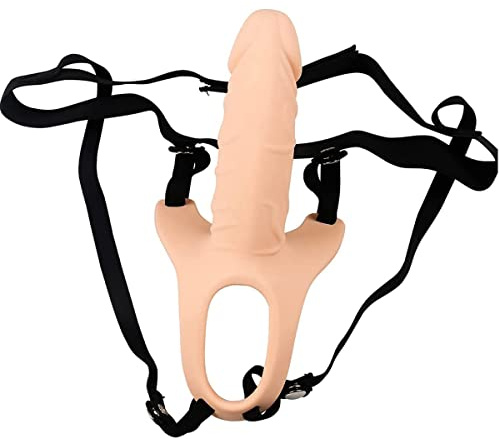 Consolador con correa - Consolador con correa hueco de 14 cm con arnés de correa de fantasía fetiche usable Juguete sexual para adultos Pegging Mujeres Lesbianas Consolador de silicona (M, carne)