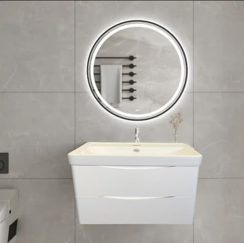dirty pro tools Bathroom Vanity Unit with Ceramic Basin Fully Assembled High Gloss White Cloakroom Sink Unit Wall Hung Two Soft close Drawers (800mm)