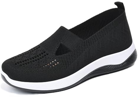 Women's Comfort Walking Shoes, Woven Lightweight Breathable Orthopedic Sneakers with Soft Sole, Arch Support and Stretch Fit