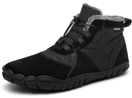 AONETIGER Winter Barefoot Boots Mens Women Snow Boots Outdoor Waterproof Warm Fur Lining Walking Boot Lightweight Anti-Slip Hiking Booties (8688 Black,8UK)
