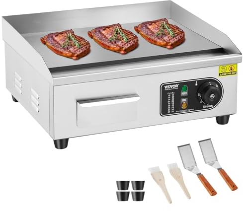 VEVOR Piastra Elettrica Commerciale, Piastra Flat Top da 2800 W, Temperatura Regolabile 50-300°C, Piastra in Acciaio Inossidabile 45 x 30 x 1 cm con 2 Pale e 2 Spazzole per la Casa o il Ristorante