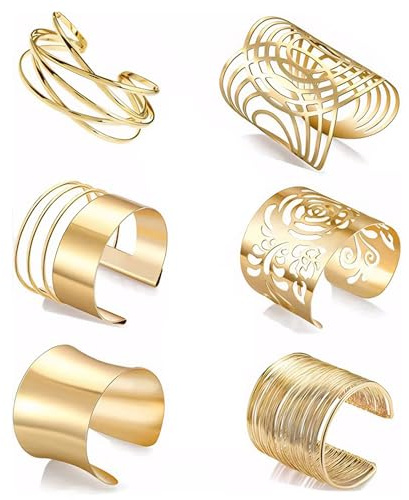 FDEETY Bracelet Femme 6 Pcs Alliage bras accessoires bijoux minimaliste Manchette Bras Ensemble Bracelets parfaits pour Fêtes Festivals et Styles Punk（Or）