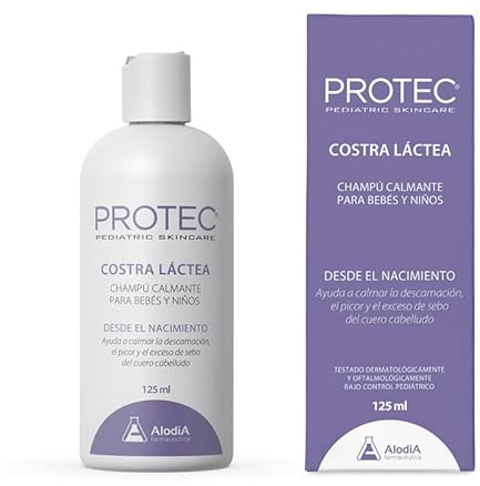 PROTEC® Pediatric SkinCare - Champú Costra Láctea Bebé | Fórmula Suave con Oleuropeína y Caléndula | Alivia Picor y Descamación | Testado Dermatológica y Oftalmológicamente | 125ml