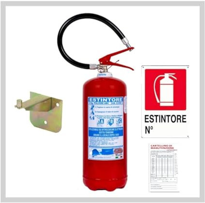 Estintore a Polvere Kg 6, Certificato, Fornito di Staffa + Cartello + Tagliando di Controllo (La Scadenza del Tagliando Non è la Scadenza dell’Estintore) – Estintore Pronto all’Uso TAG Nr E1061