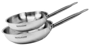 Fackelmann Set de 2 Poêles 20 et 24 cm Tous Feux et Induction Sans PFAS Manche Inox Riveté Acier Inoxydable 18/8 Gris