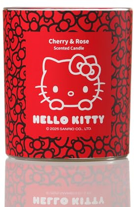 Hello Kitty Scented Candle – 213g 1-Wick Decorative Candle – Fruity, Floral & Bakery-Inspired Scents –35 Hours Long Burning Time - Candles Gifts for Women (Cherry & Rose)
