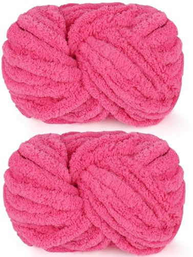 Reessy Chunky Yarn for Hand Knitting, 2×250g Super Chunky Yarn-Light Red | Soft Thick Wool Jumbo Yarn for Crocheting, Fluffy Plush Blanket Yarn for Knitting Blanket Pet Bed Mats Sofa Mats