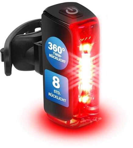 Fischer Fahrrad LED-Akku Rücklicht Twin Stop, mit 360° Bodenbeleuchtung für mehr Sichtbarkeit und Schutz, bis zu 8 Stunden Leuchtdauer, wiederaufladbar, schwarz