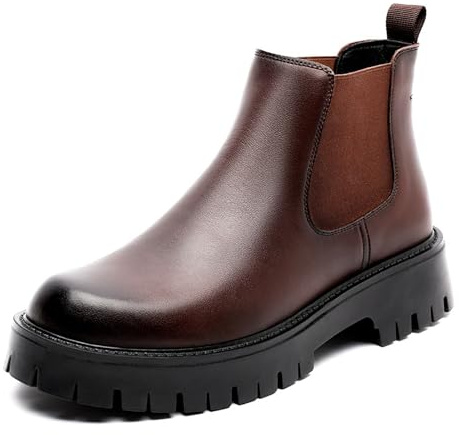 ZDOUXUAN Stivaletti Eleganti Chelsea Da Uomo Con Plateau Grosso, Punta Tonda, Slip-on, Per Esterni, Per Abbigliamento Formale Casual(Brown,42 EU)